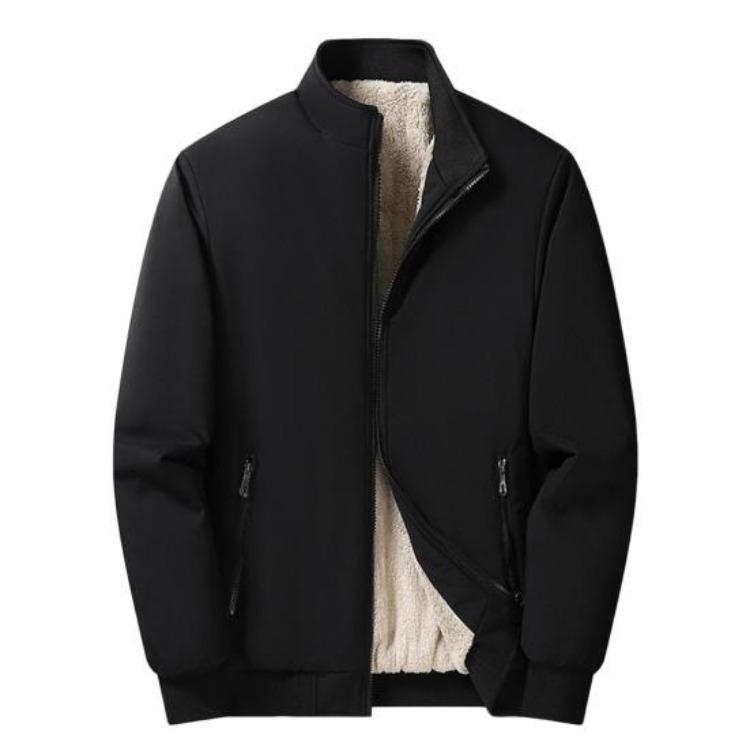 

Winter Thickened Velvet Lining Cotton Coat Men Stand Collar Long Sleeve Jacket Solid Color Business Outerwear with Pockets L