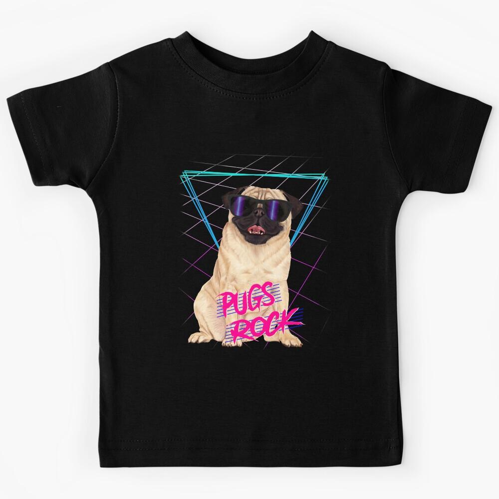 Pugs Rock - Retro 80s pug in sunglasses Kids T-Shirt 130
