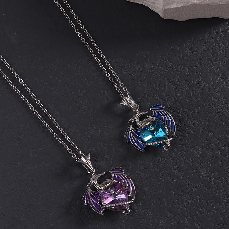 1PC Heart Shaped Dragon Pendant Necklace For Women Blue Purple Dragon Necklace Cute Dragon Party Fashion Jewelry Gift