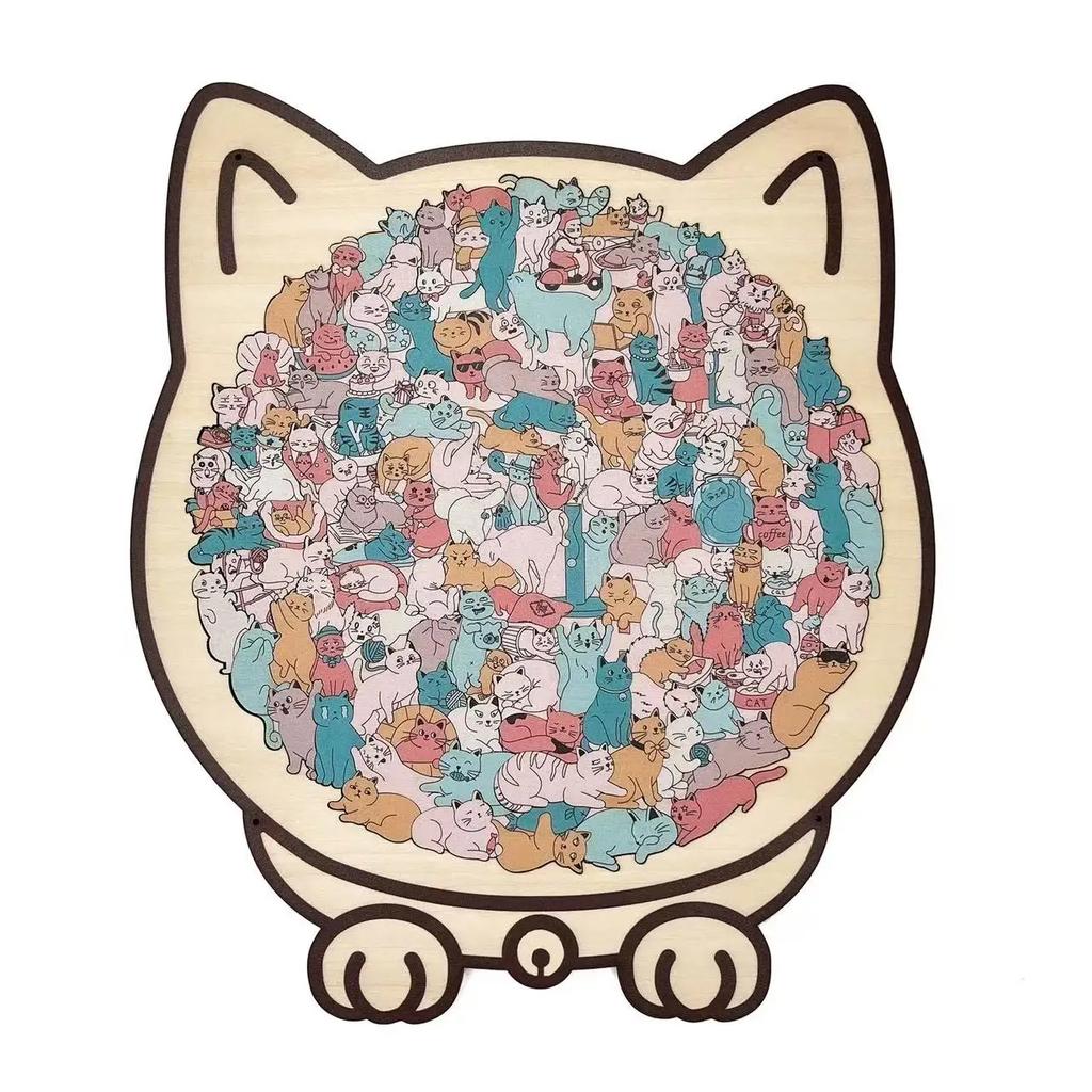 135pcs Cat-shaped Wooden Jigsaw Puzzle Gifts for Cat Lovers Home Decorations Unique Irregular Puzzle Pieces Game Birthday Xmas