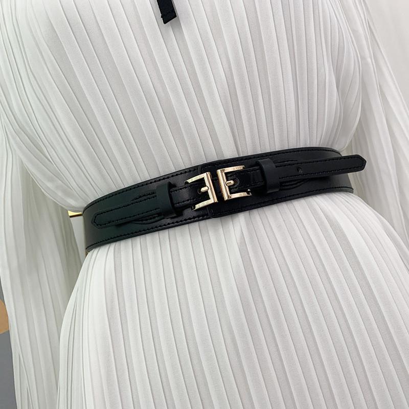 Stylish Women's Elastic Waist Belt With Double Buckles For Dresses And Coats In Black And Camel