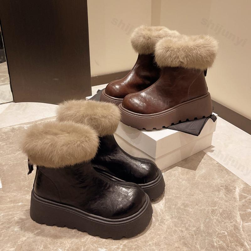 Retro Casual Hairy Thick Soled Snow Boots for Women Winter   Warm Comfortable Fashion Versatile Plush Chunky Cotton Boots