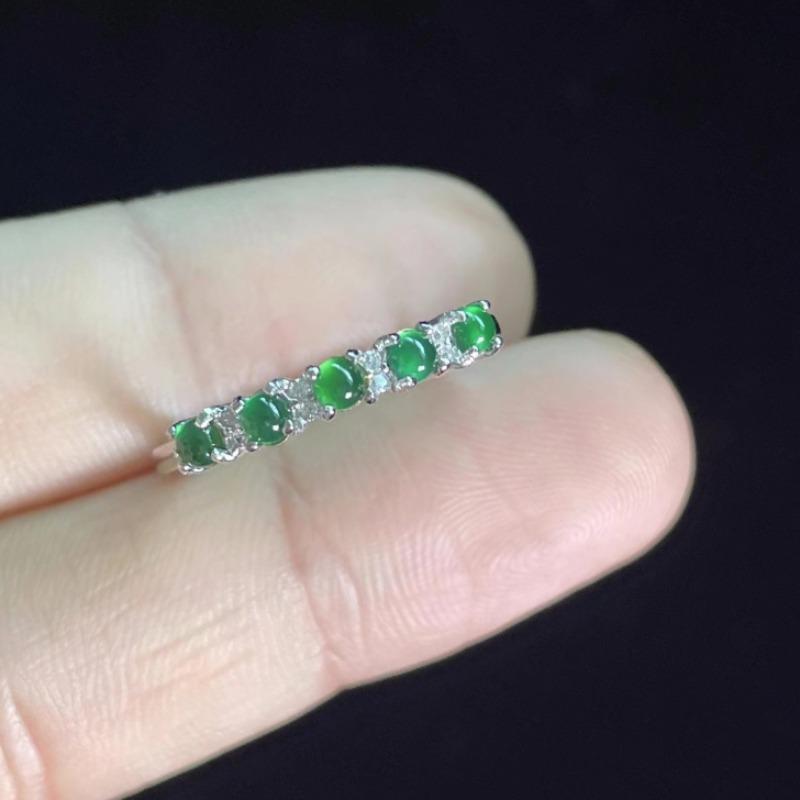 Inel verde din calcedonie de jad natural pentru femei Inel proaspăt rotund cu un singur rând Bijuterii fine de petrecere de modă rafinată