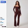 European & American Off-Shoulder Backless Jumpsuit with Double Shoulder Straps, Long Sleeves & Flared Pants