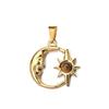 European Retro Sun and Moon Stainless Steel Pendant with Semi-Precious Stone Charm for Women.