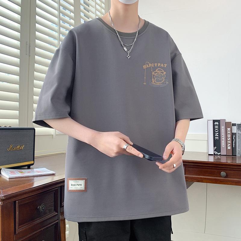 Men’s Hong Kong Style Loose Short-Sleeve T-Shirt - Trendy Plus Size Tops