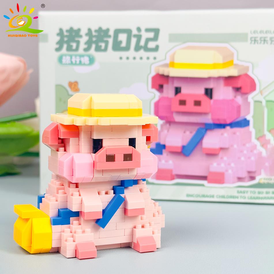Non-Toxic Mini Cute Pig Micro Building Blocks 3D Diamond Model Animals Bricks Diy City Construction Toys For Children Kids Gift