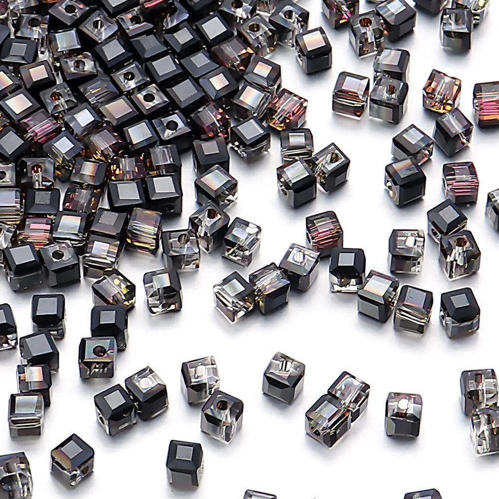 50 Pièces 4/6/8mm Cube Carré Facetté Cristal de Bohême Verre Perles Libres Artisanat pour Fabrication de Bijoux DIY Bracelet Collier Accessoires