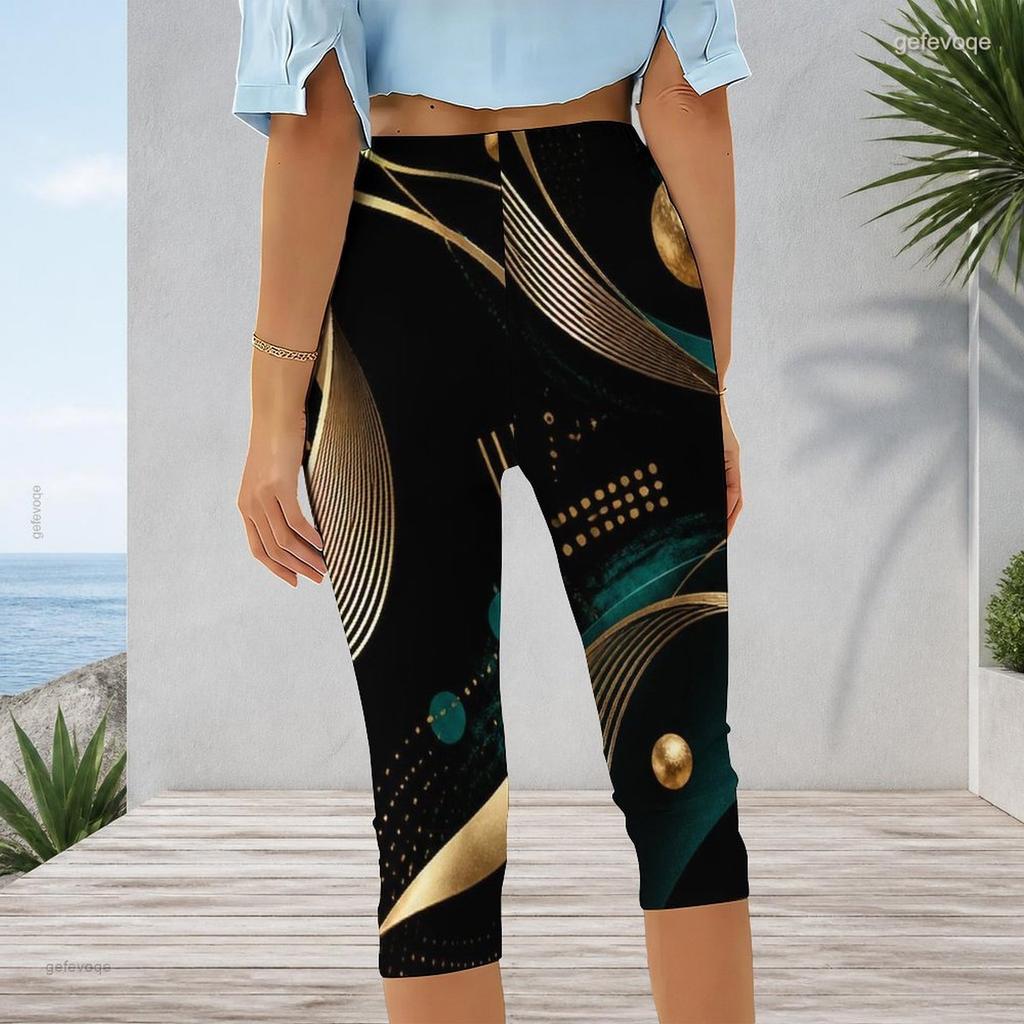 Womens Plus Size High Waist Capri Length Leggings Abstract Vertical Gradient Print Soft Stretchy Casual Workout Cropped Pants