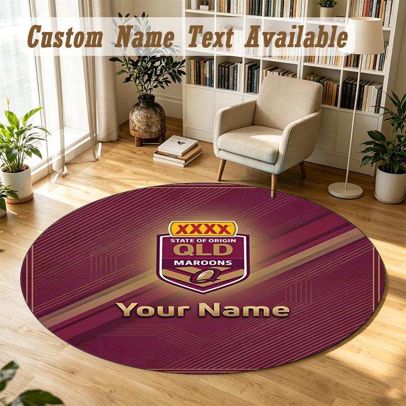 Round Rug Custom NameQueensland Maroons Pattern Non Slip Carpet Home Floor Decor