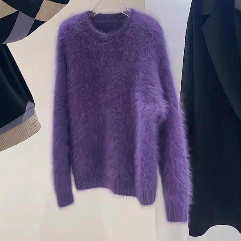 Premium sense wear mink velvet purple sweater women's autumn and winter milk huhu soft waxy temperament mohair elegant top