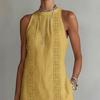 Vestito estivo da donna senza maniche con girocollo, tunica, vestito canotta, casual, ampio, boho, da spiaggia, con spacco laterale, abito estivo