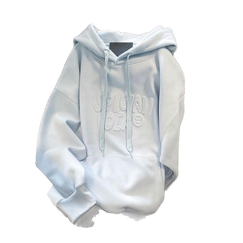 Women's Plus Size Blue Bubble Letter Hoodie - Heavyweight, Casual, Versatile, for Spring and Autumn (up To 300 Jin)