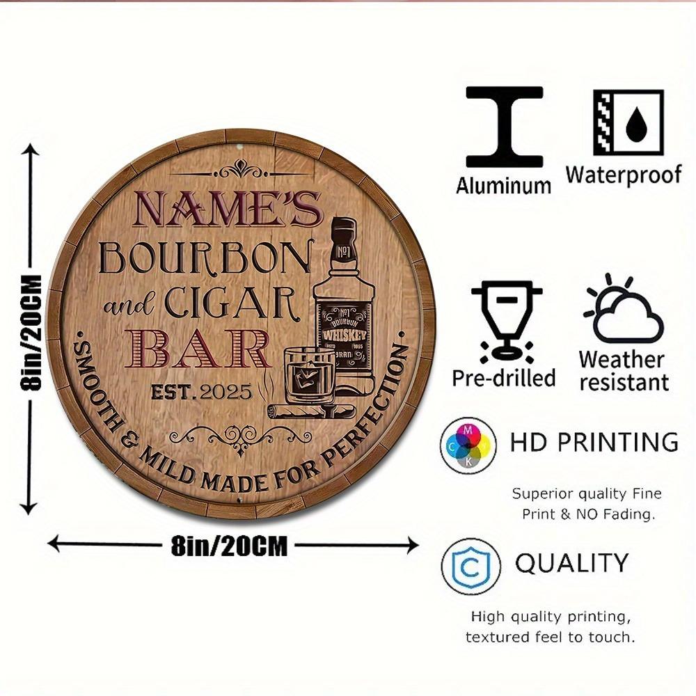 20x20cm Rond Retro Aluminium Bord Bourbon Sigarenbar Decoratie Op Maat Gemaakte Metalen Plaat Whiskey Ontwerp