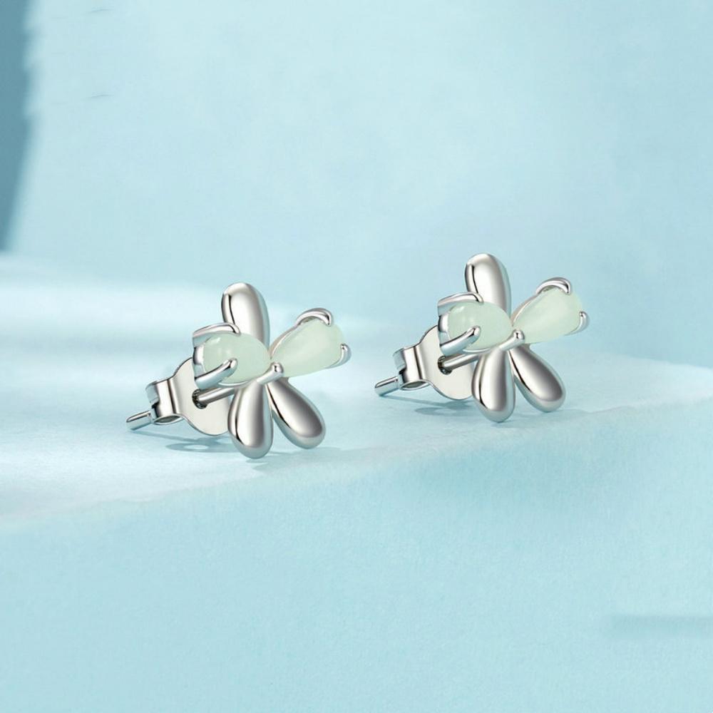 

Нежные серьги-цветы, женские серьги-подвески из серебра 925 пробы с серебристым камнем зелёный