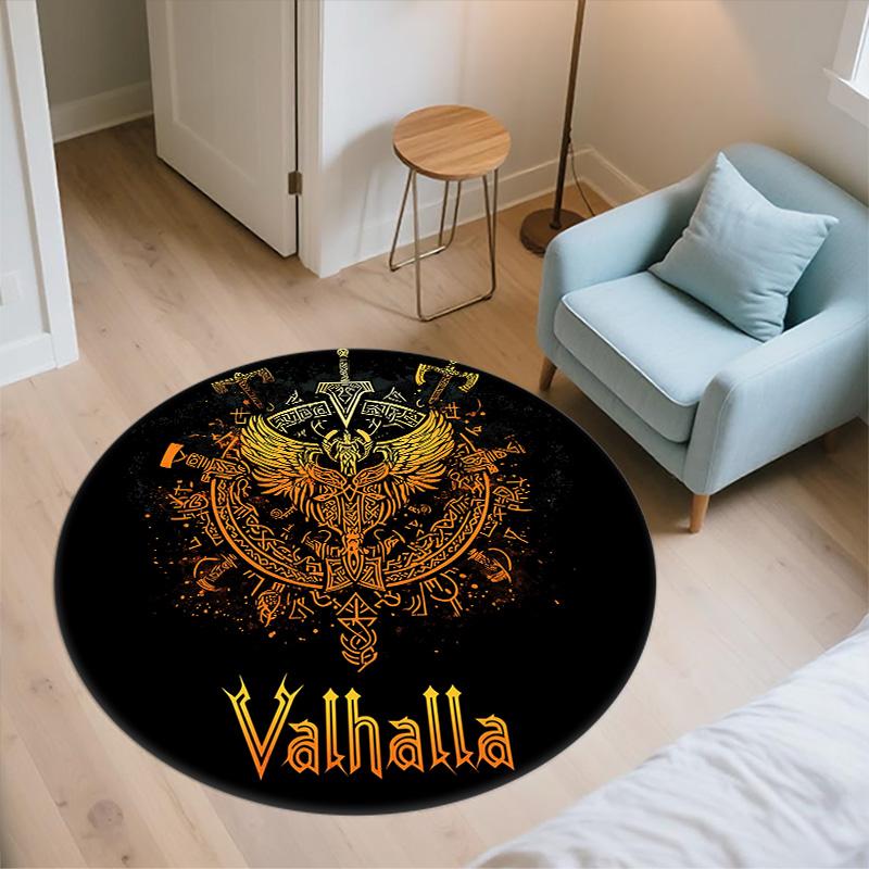 Wikinger-Streitaxt,Runder Teppich,Teppich für Wohnzimmer Schlafzimmer Sofa Spielzimmer Dekor,Rutschfeste Bodenmatte