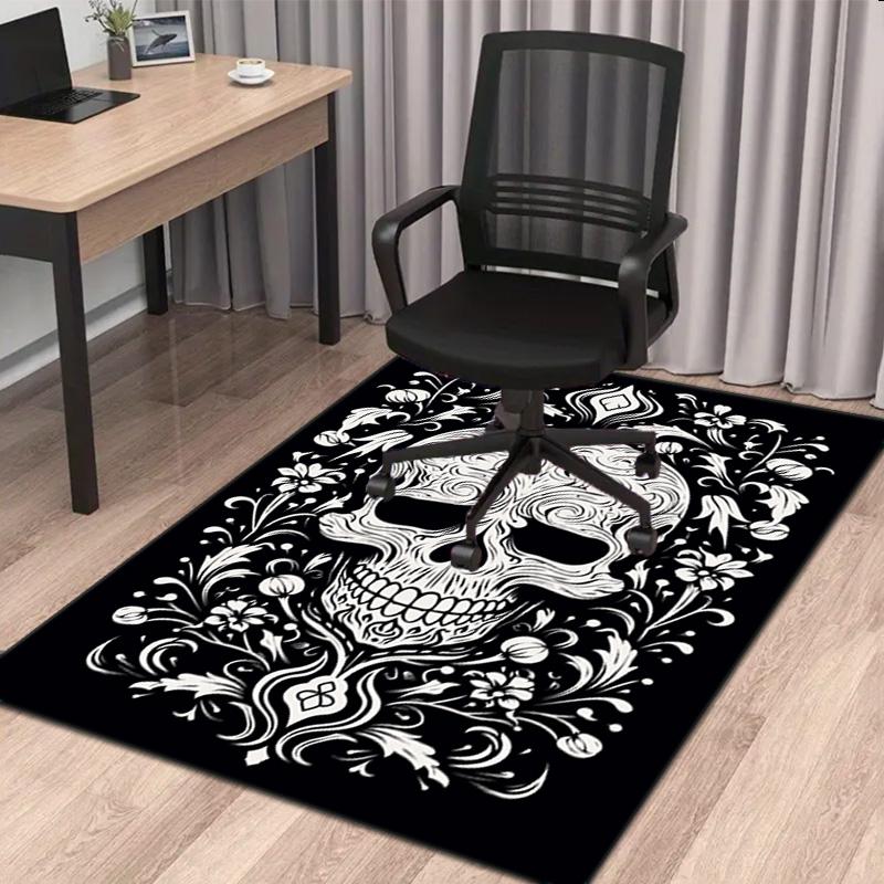 1PC Skull Dark Gothic Pattern Printed Carpet Rug for Living Room Bedroom Home Sofa Decoration,Non-slip Floor Mat Floor Mat