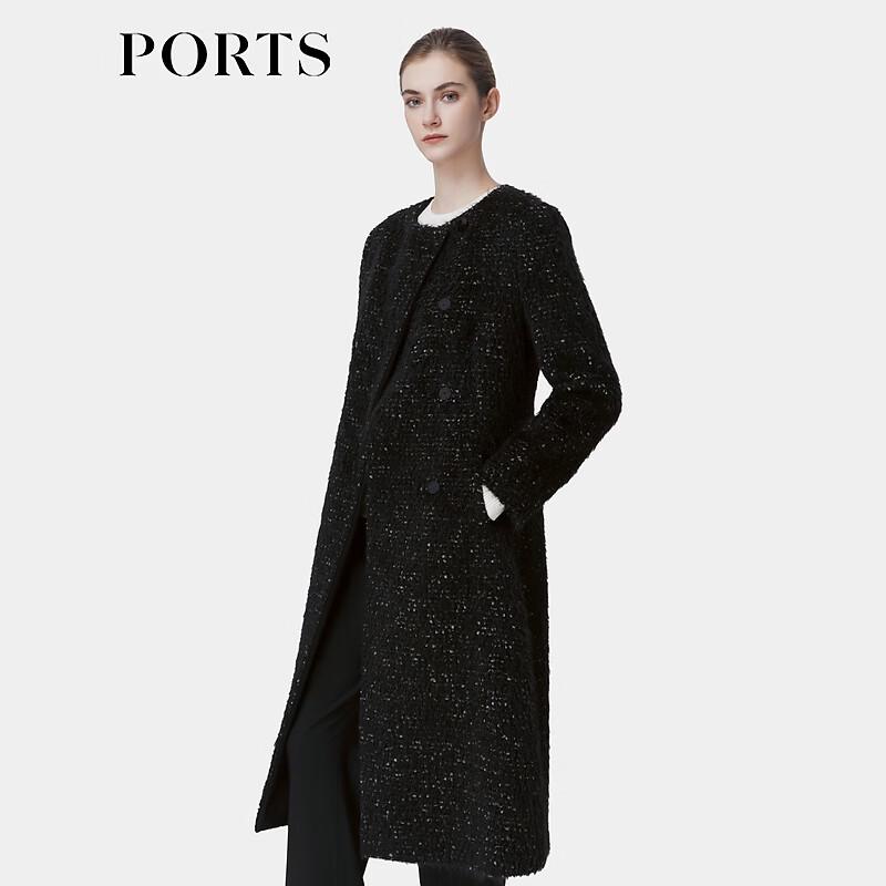 PORTS Women's Black Long Sleeve Wool Blend Coat