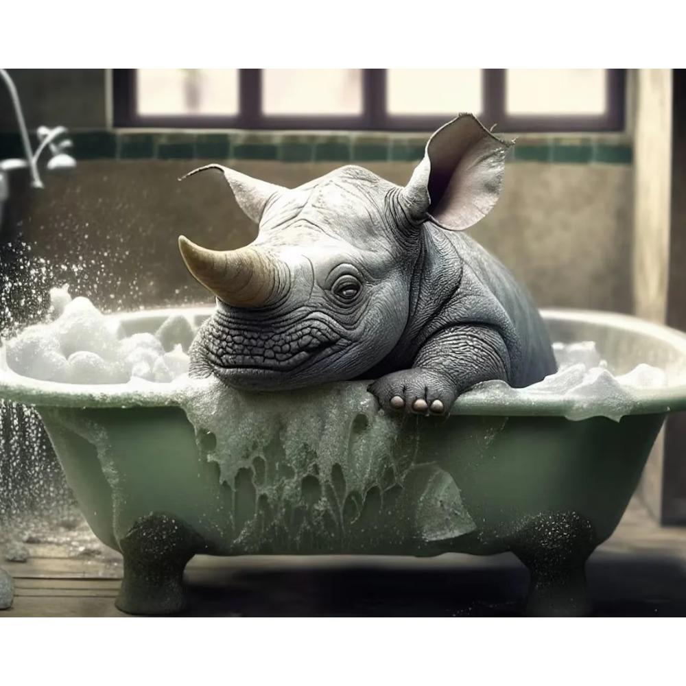 Cute Baby Lion Tiger In Bathtub Wall Art Canvas Painting Animals Bathing Funny Bathroom Art Poster Prints Picture Room Decor