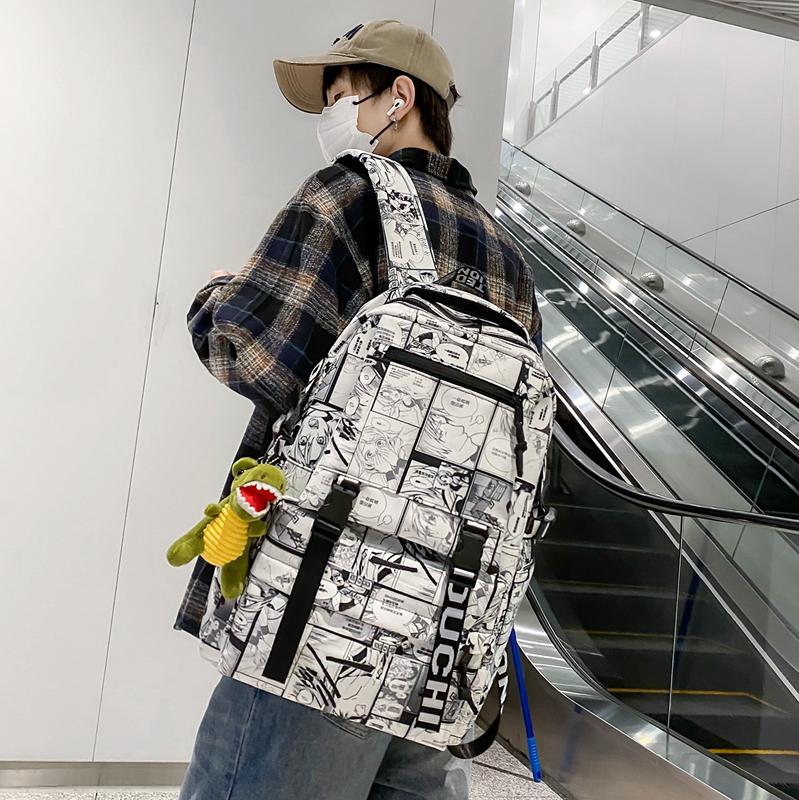 Student Skolesekk Herre Graffiti Trykk Ryggsekk Dame Stor Kapasitet Ryggsekk