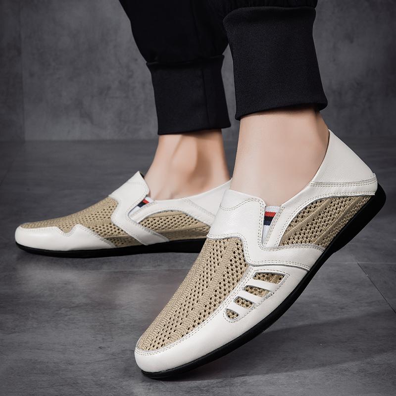 Fashion Fashion Summer Mesh Breathable Men Classic Shoes Slip on Loafers Leather Man Casual Flat Summer Driving Shoes Walking Moccasins
