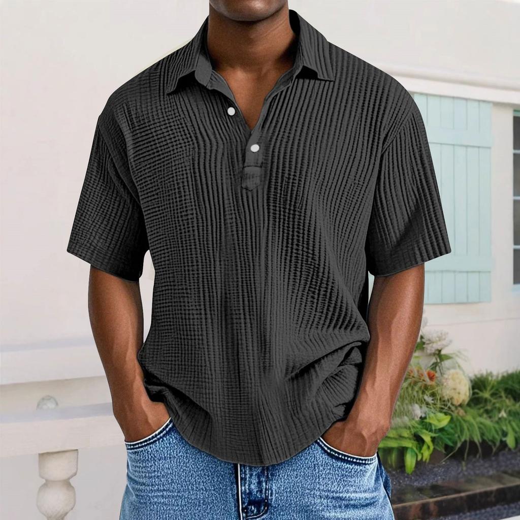 Men's Casual Short-Sleeve Shirt - Collared Button-Down Solid Color, Breathable & Versatile Stylish Top