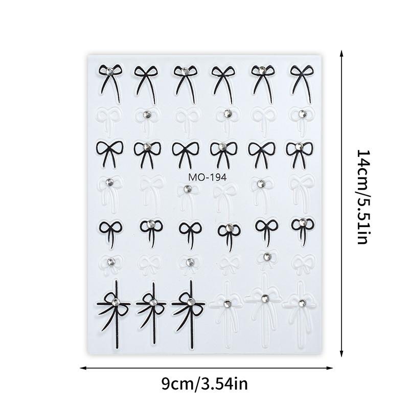 Black White Red Bowknot Nail Sticker Glue Crystal Diamond Adhesive Nail Art Decorations Girls Nail Decals Design
