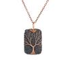 Hand-Wound Rectangular Volcanic Stone Tree Of Life Pendant Necklace, Couple Necklace N525