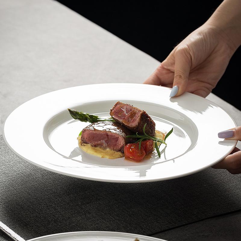 White Porcelain Steak Plate Premium Pasta Plate French Restaurant Plate Home Breakfast Plate Hotel Specialty Western Plate