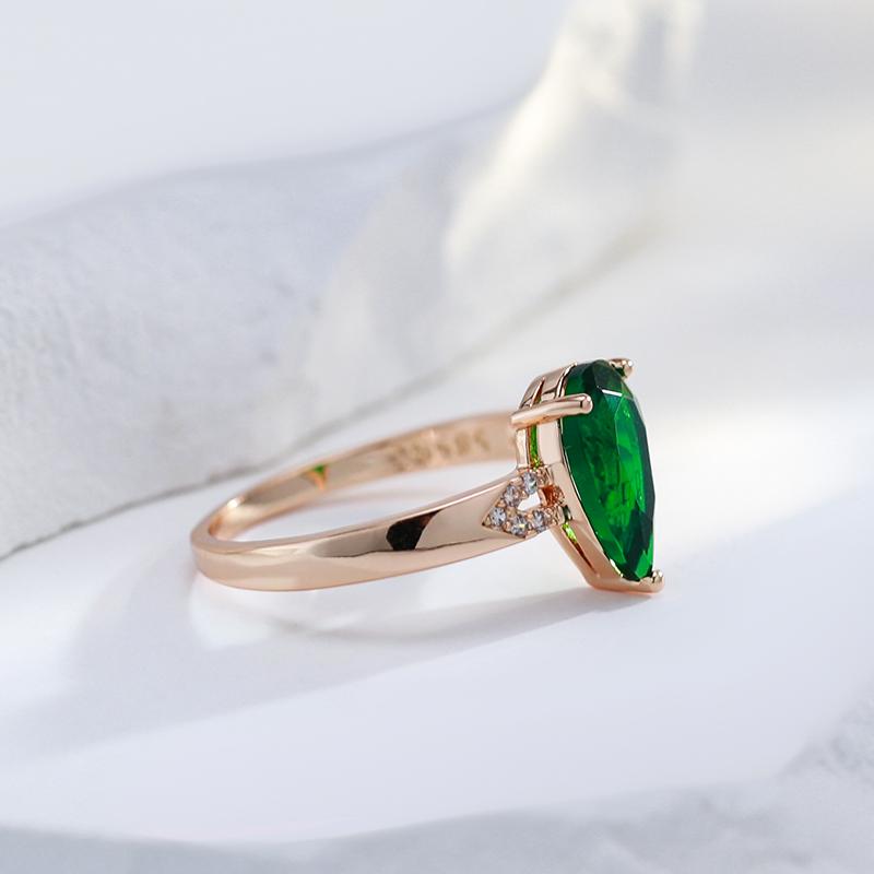 Water Drop Green Natural Zircon Ring For Women Fashion  Rose Gold Color Bride Wedding Accessories Daily Jewelry