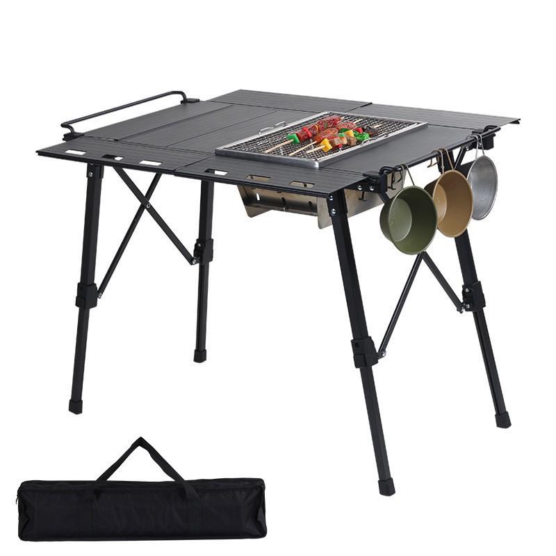 Mobile Egg Roll Multi-Functional Outdoor Aluminum Camping Table with Lifting Extension 