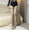 Glossy Thigh-High Toe Socks, Horse Oil Five-Toe Stockings, Ultra-Thin Shiny Over-Knee Black Hosiery for Women