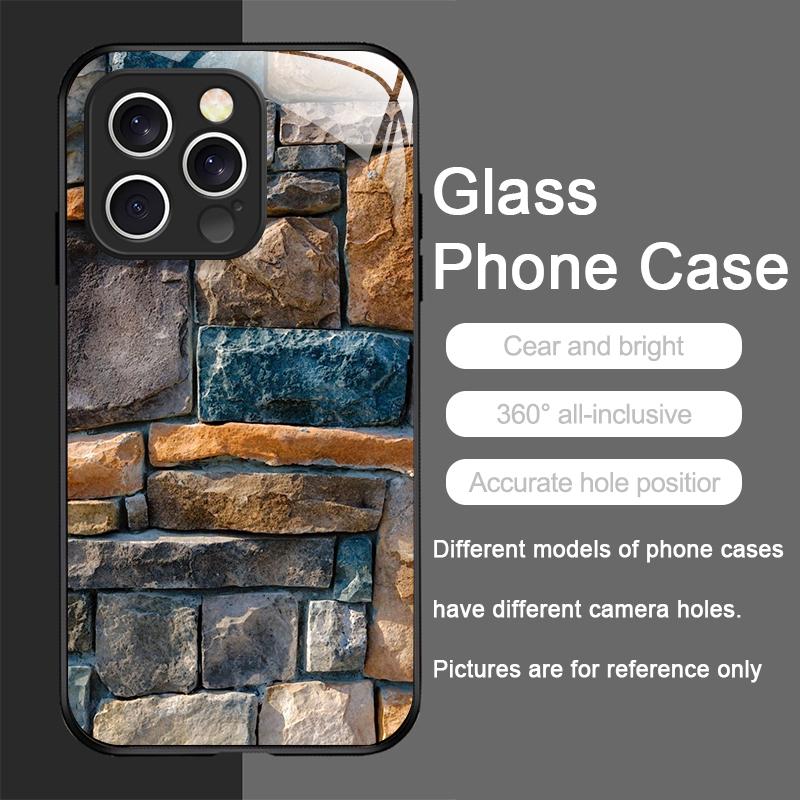 Creative Colorful Brick Texture Printed Tempered Glass Phone Case for IPhone 17 16 Pro Max 15 14 Plus 13 12 Mini 11 PROMAX Cover