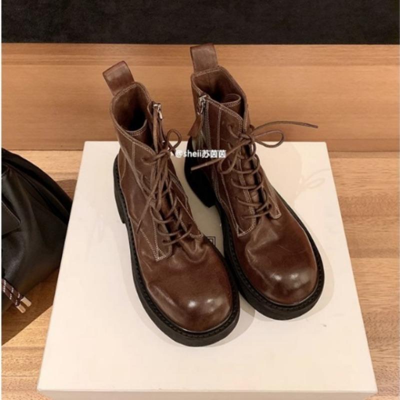 

! Shoes washed horse leather lace-up thick heel heightening short boots Martin boots autumn 40