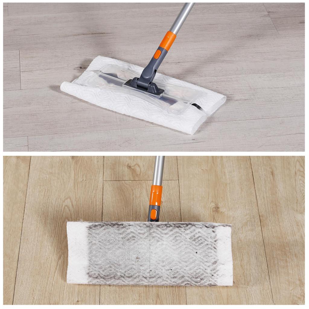 CLEANHOME Mop de podea cu lungime reglabilă Potrivit pentru și Curățare Include 10 Șervețele Uscate Ștergător, Tijă 4 Secțiuni, (40cm-120cm), Balcoane,