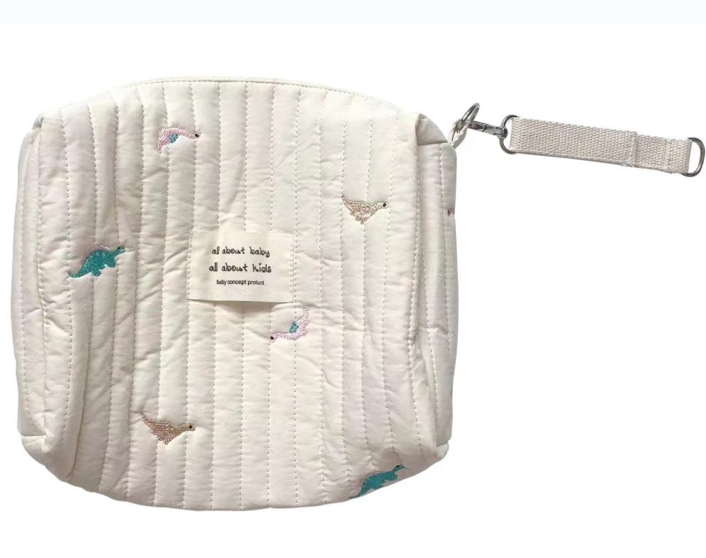 Quilted Cotton Baby Stroller Organizer - Zipper, Embroidery, Diaper & Bottle Storage Bag
