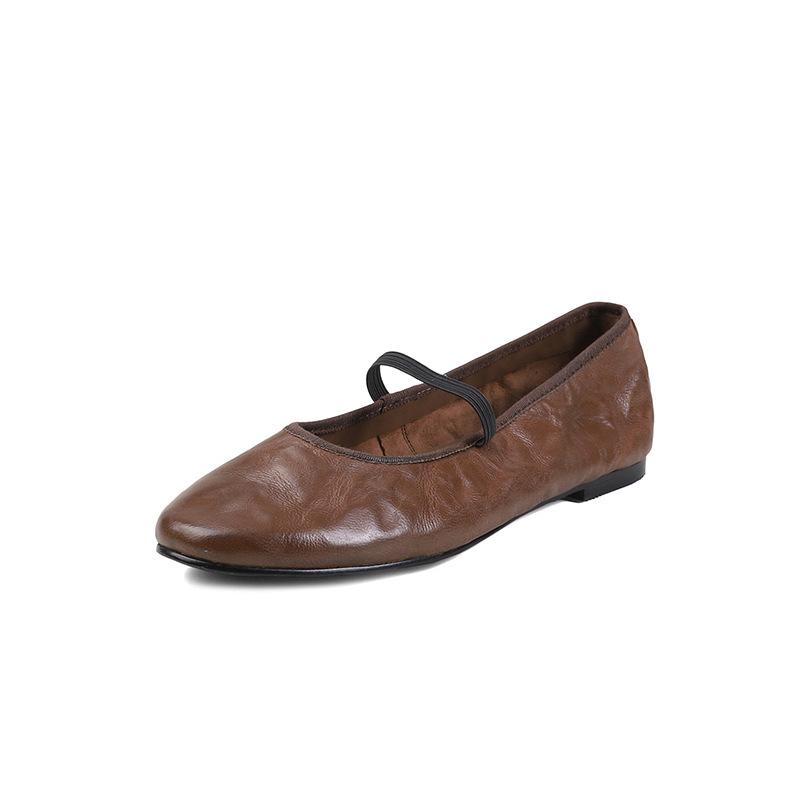 Sheepskin version~ Handmade old ballet shoes retro soft-soled grandma shoes soft leather flat-soled shallow mouth lazy single shoes summer