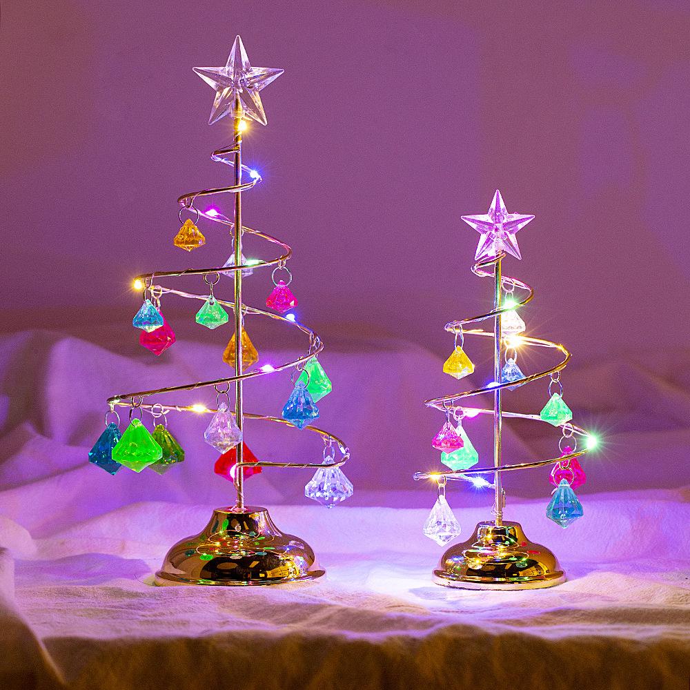 LED Iron Art Diamond Christmas Tree Ornaments - Decorative Desktop Lights