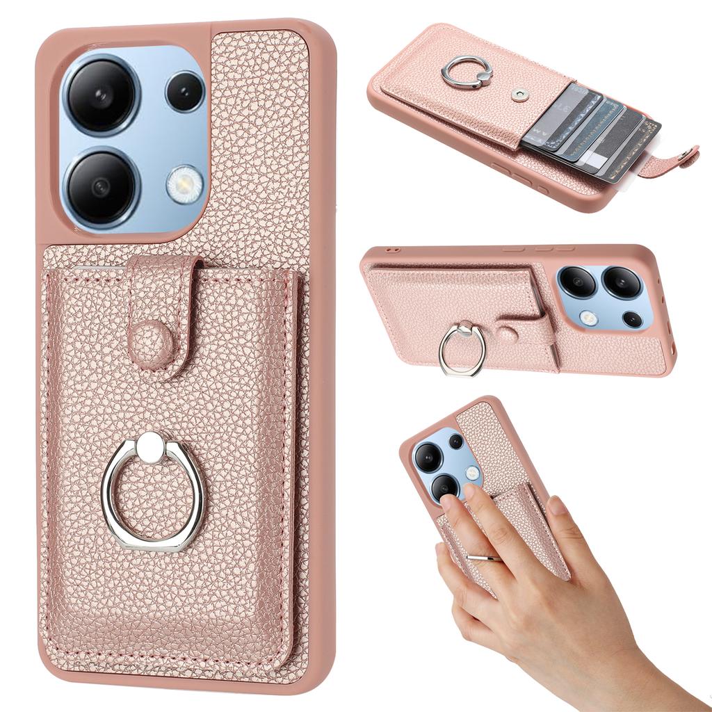 For Xiaomi Redmi Note 13 4G Case Drawing Type Card Slots Litchi Texture Leather Back Cover with Ring Kickstand