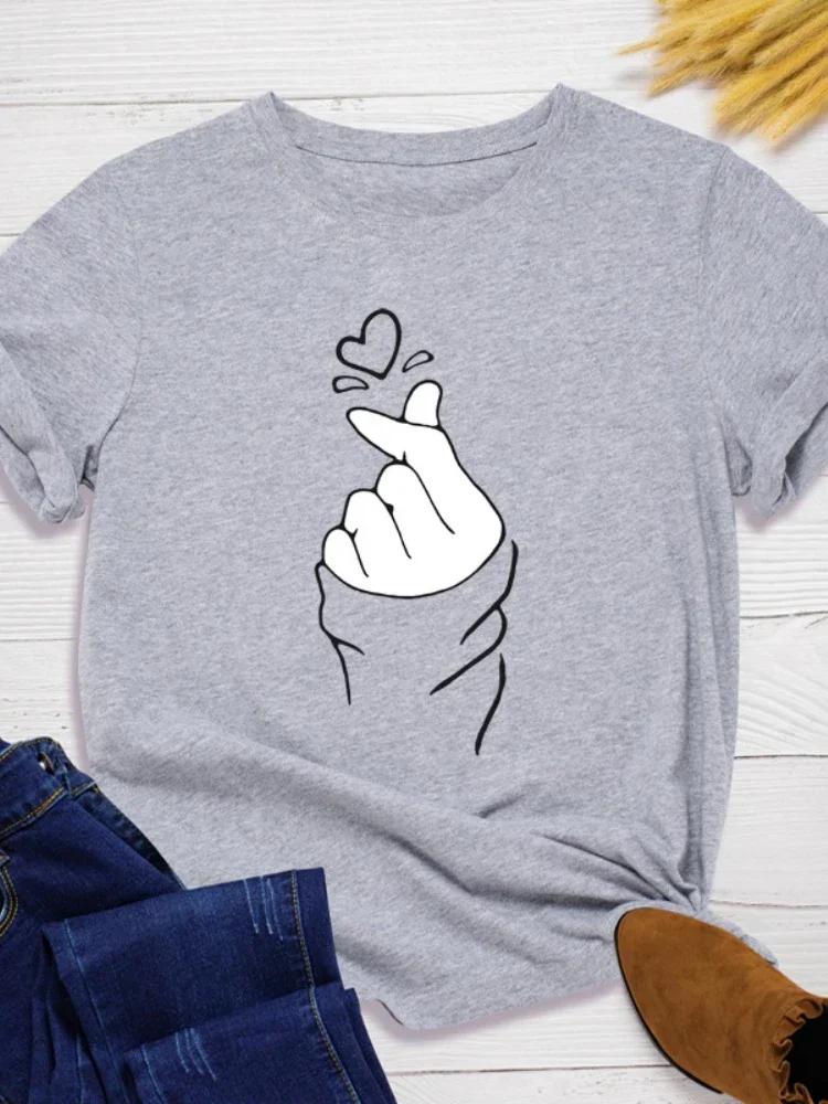 Women Tshirt Ladies Fashion Shirt Clothes Camisetas Mujer Finger Heart Print Women T Shirt