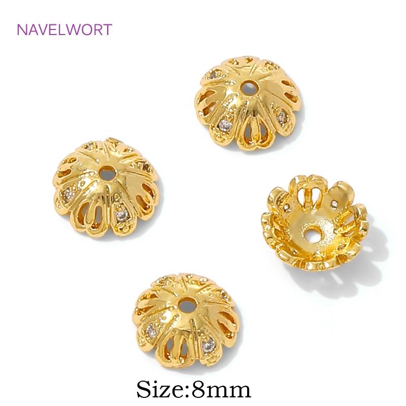 

Bead Caps 18K Gold Plated Brass Round Bead Caps For Jewelry Making,Caps For Bracelet,Inlaid Zircon Bead End Caps,DIY Accessories 2 pieces