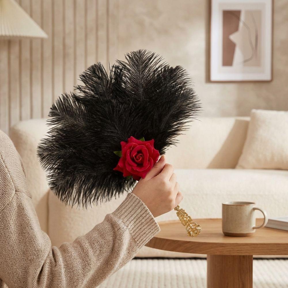 Handmade Craft Feather Rose Fan Soft Fluffy Chinese Hand Fan Fan  Party Occasions