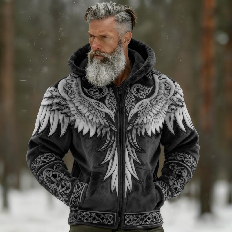 Men's 3D Print Flannel Hooded Zipper Cardigan: Winter Warm Fashion Sweatshirt