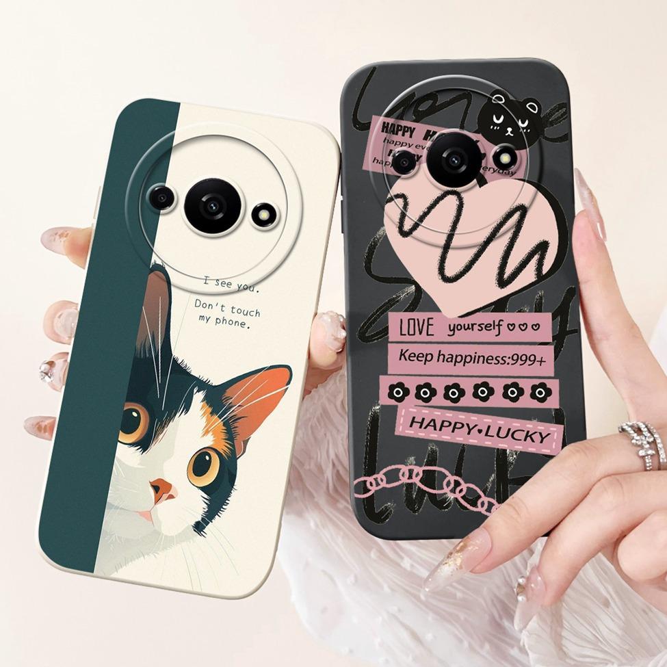 Für Redmi A3 Hülle Niedliche Cartoon Katze Ästhetisch Blumenmädchen Junge Stoßfeste Silikon-Rückabdeckung Für Xiaomi Redmi A3 Handyhülle Coque