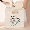 Flower Customized Canvas Handbag Vintage Travel Camping Lunch Bag Personalized Name Storage Lunch Box Large Capacity Cooler Bags