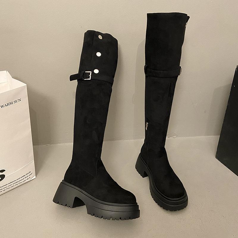 Bottes cuissardes pour femmes automne-hiver 2025 nouveau, les petites personnes gagnent en hauteur, et deux façons de porter des bottes Maillard pliées, bottes longues.