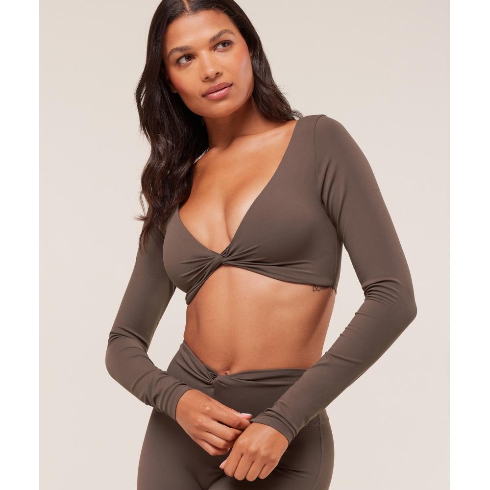 Gymshark Twist Front Long Sleeve Crop Top Walnut Brown B5b4s Nccz