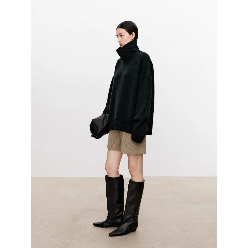 Thickened Turtleneck Sweater Women's Loose Lazy Knit Silhouette Sweater European Products