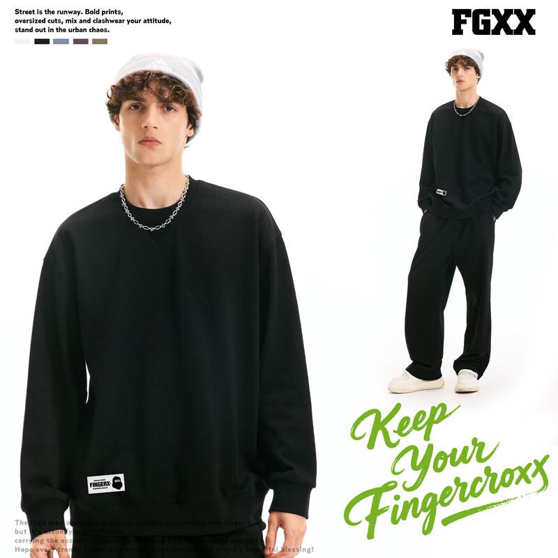 Fingercroxxit Men's Triangle Stitch Fleece-Lined Crew Neck Sweatshirt