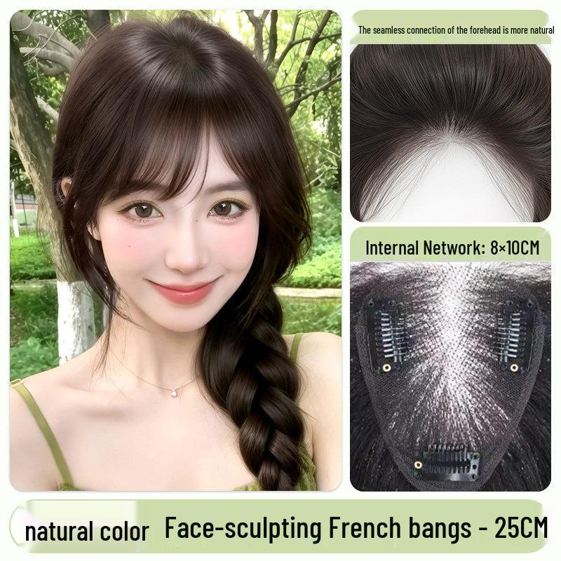 Women's Real Hair Wig Pieces - Human Hair Top Hairpiece with Fake Bangs